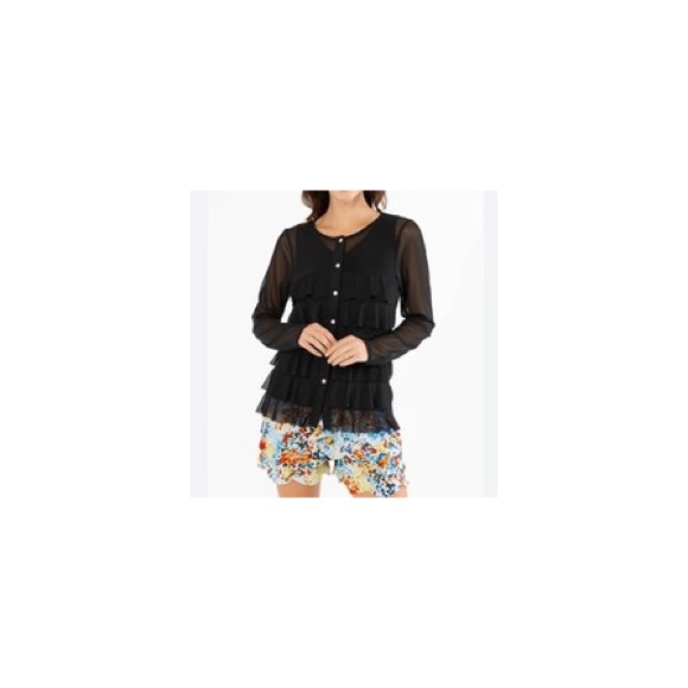 Isle by Melis Kozan Elegant Black Ruffle Blouse/Cardigan